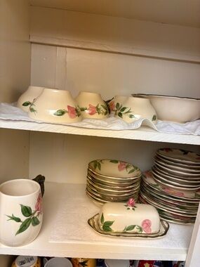 Franciscan Floral Rose Ceramic Butter Dish and Dishware Set - Cream & Pink